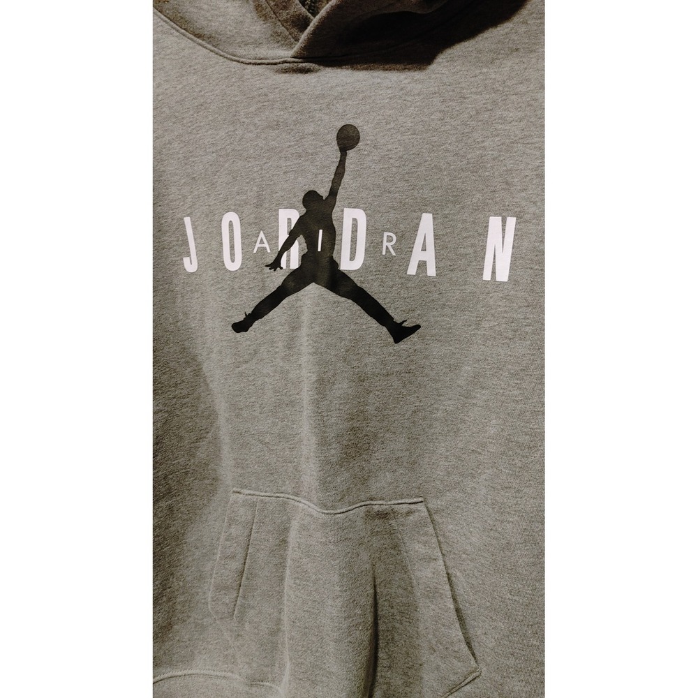 Jordan Hoodie Boys Large Gray Excellent Jumpman Graphic Pullover Sweatshirt - Picture 2 of 7